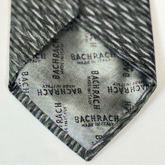 Bachrach  Men’s Green & Gray Foulard Patterned Tie - Picture 3 of 6